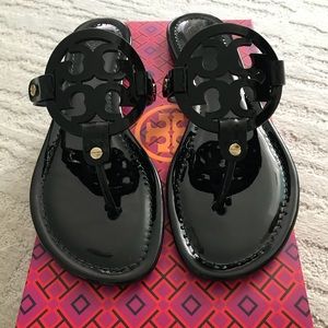 Tory Burch Miller Sandals, black patent leather.